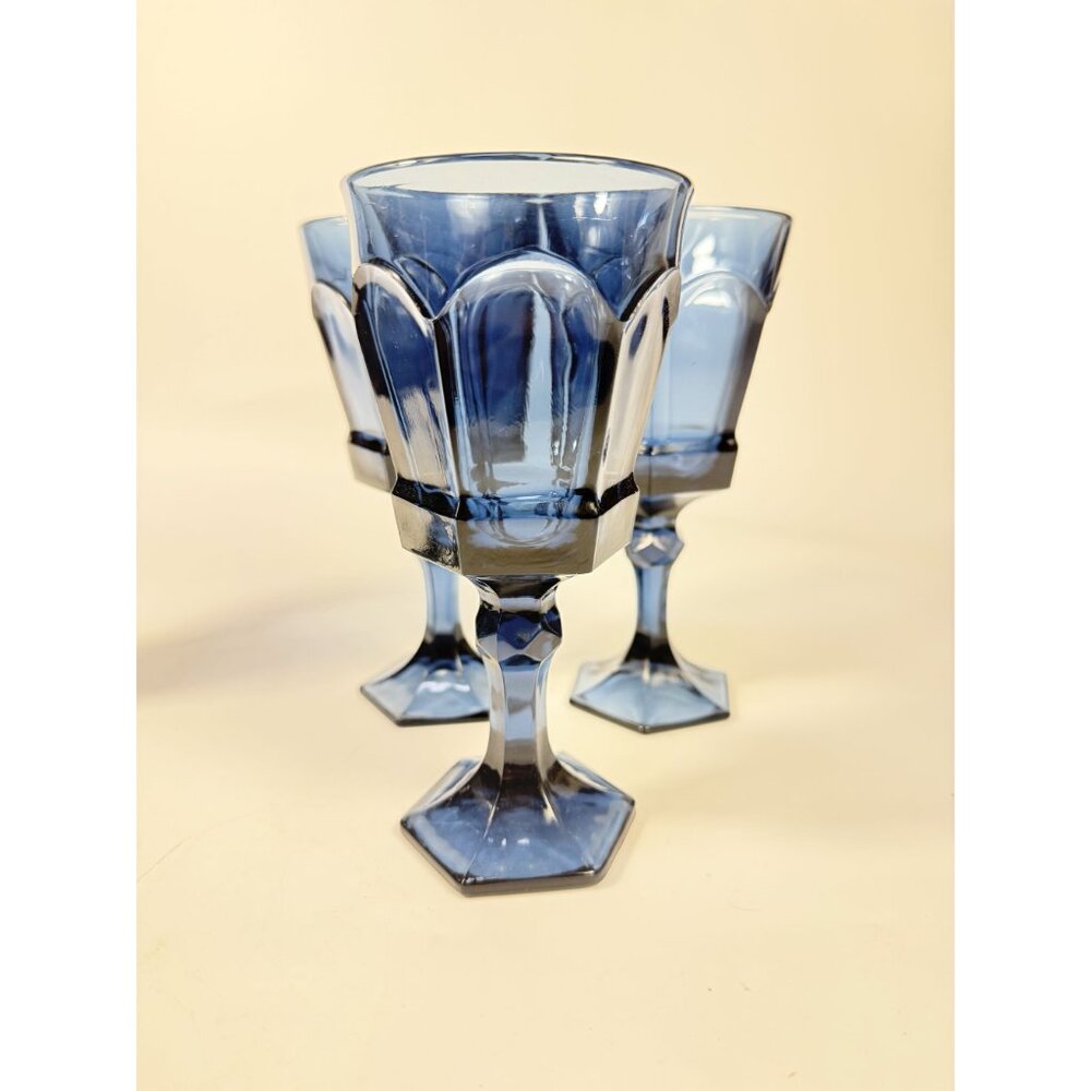 Water Glass Goblet Drinking Set 4 Stemmed Footed Vintage Fostoria Virginia Dark - Picture 4 of 14